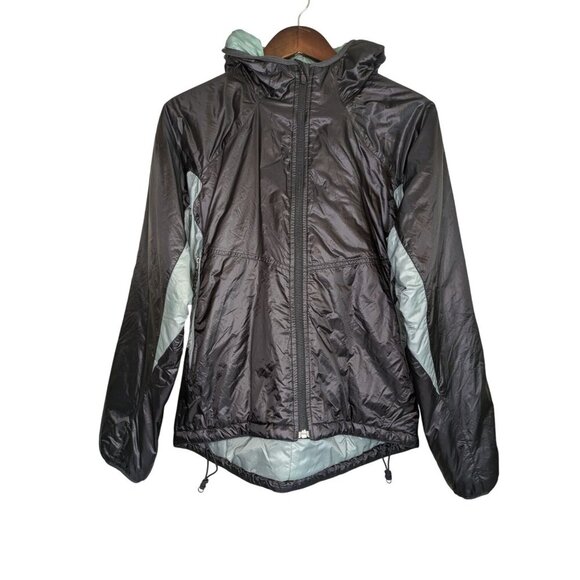 REI Womens Primaloft Hooded Jacket Medium Black Zip Pockets Insulated Packable - Picture 1 of 7